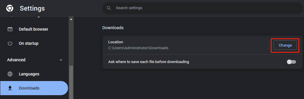 change Chrome downloads folder