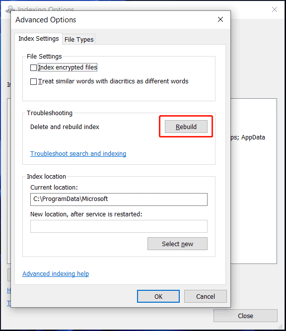 rebuild Windows Search Index
