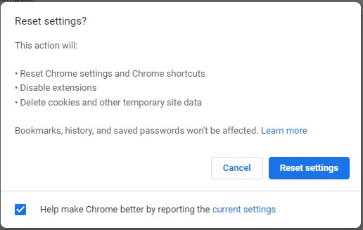 reset settings