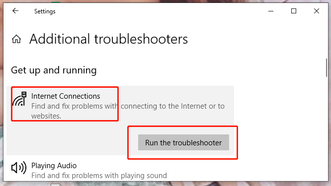 troubleshoot the internet connection