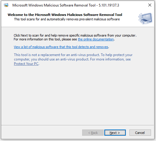 open Windows Malicious Software Removal Tool