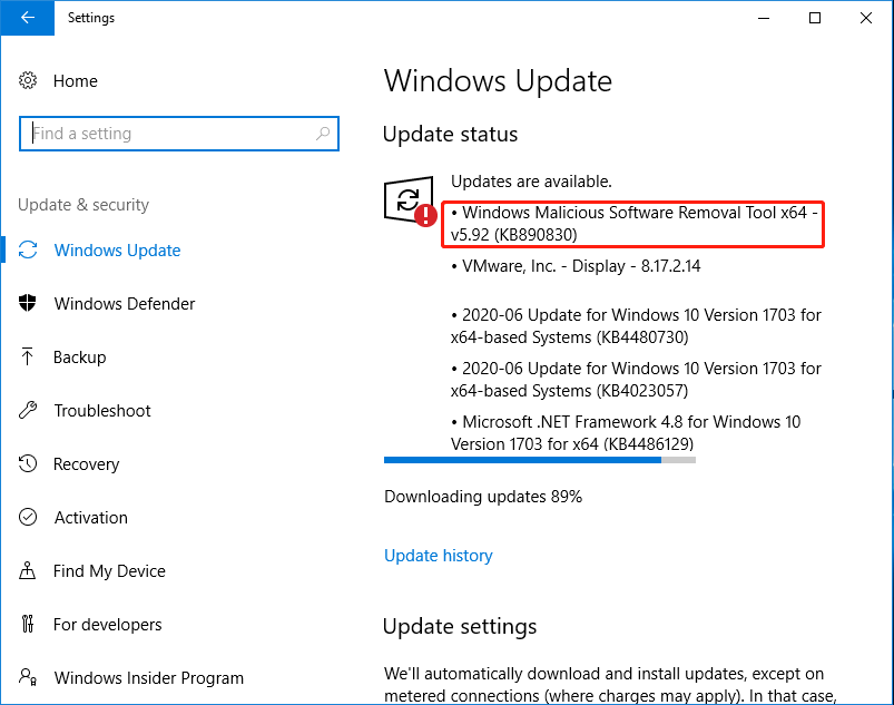 download and install Windows MSRT via Windows Update