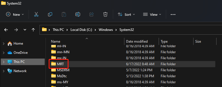 the MRT folder in System32