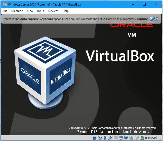 install Windows Server 2003 on VirtualBox
