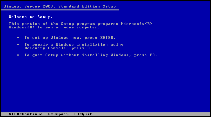 Windows Server 2003 setup