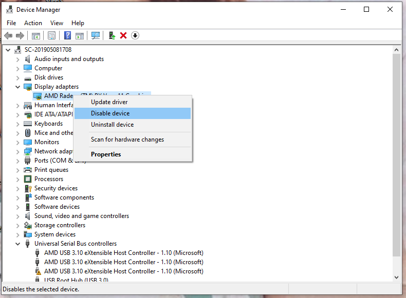 press Disable device