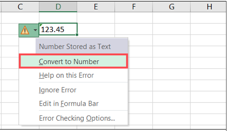 choose Convert to Number