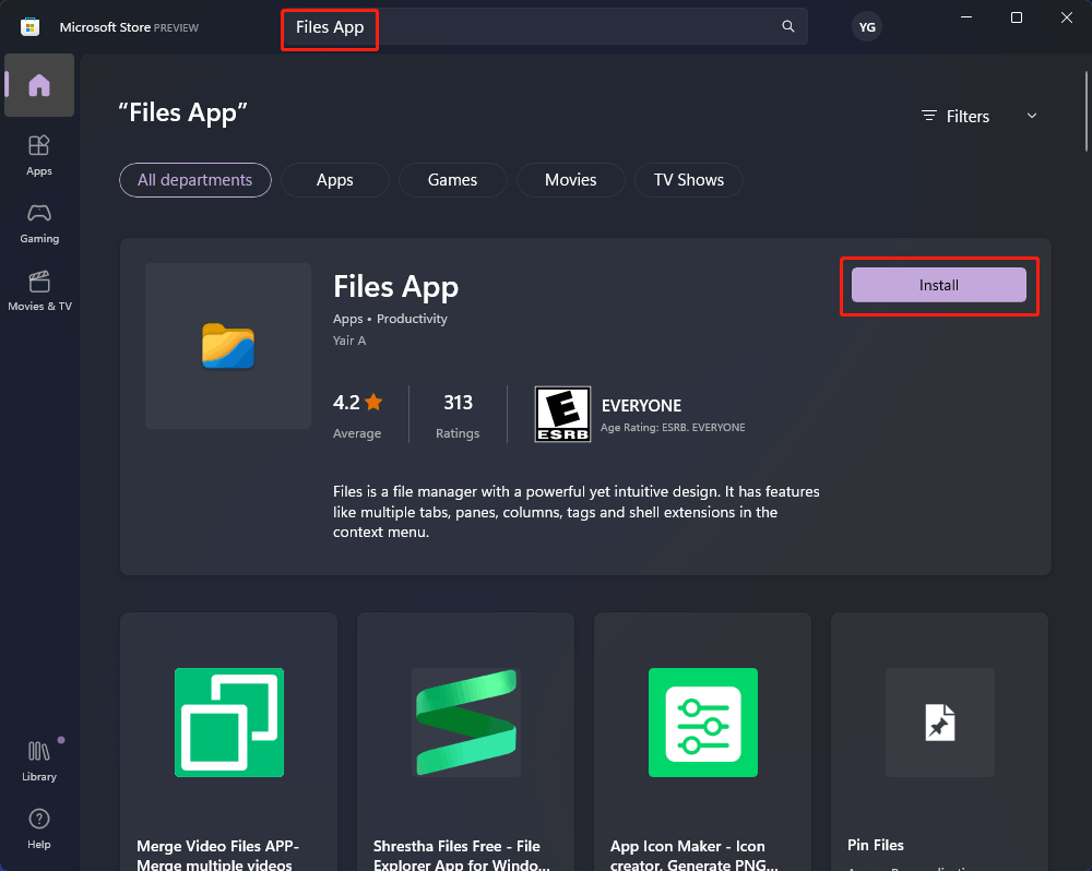 install Files App from Microsoft Store