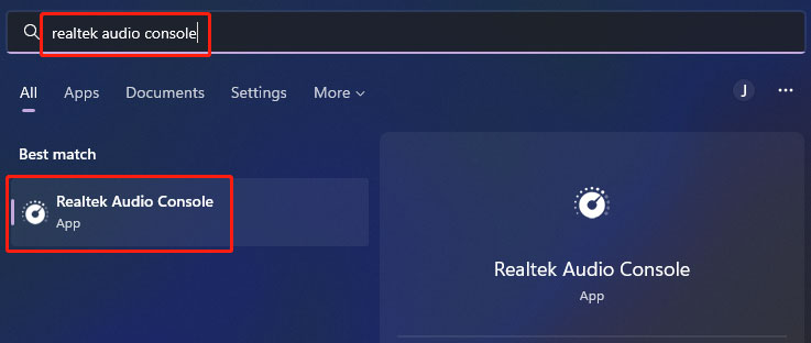 open Realtek Audio Console via search
