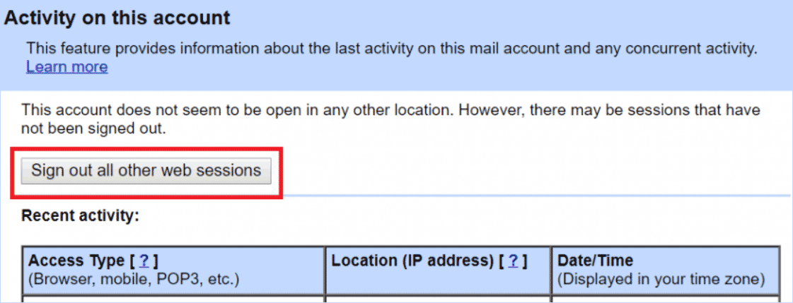 sign out all other web sessions