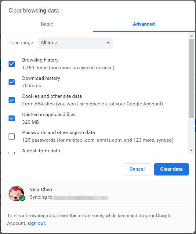 clear browsing history in Chrome