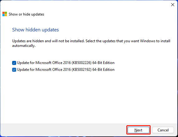 select the updates you want to install