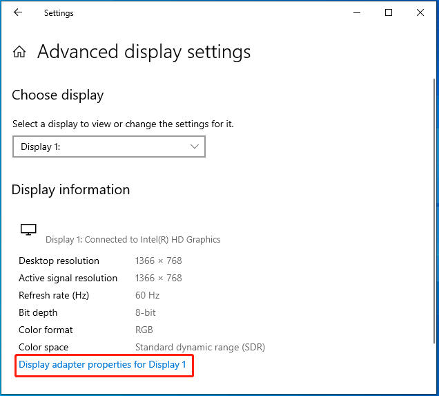 click Display adapter properties