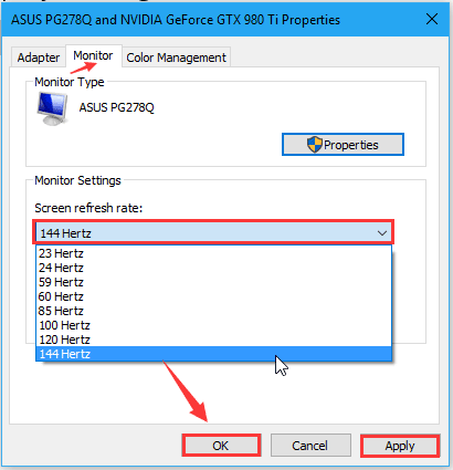 change monitor to 144Hz