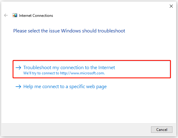 select the issue you want to troubleshoot