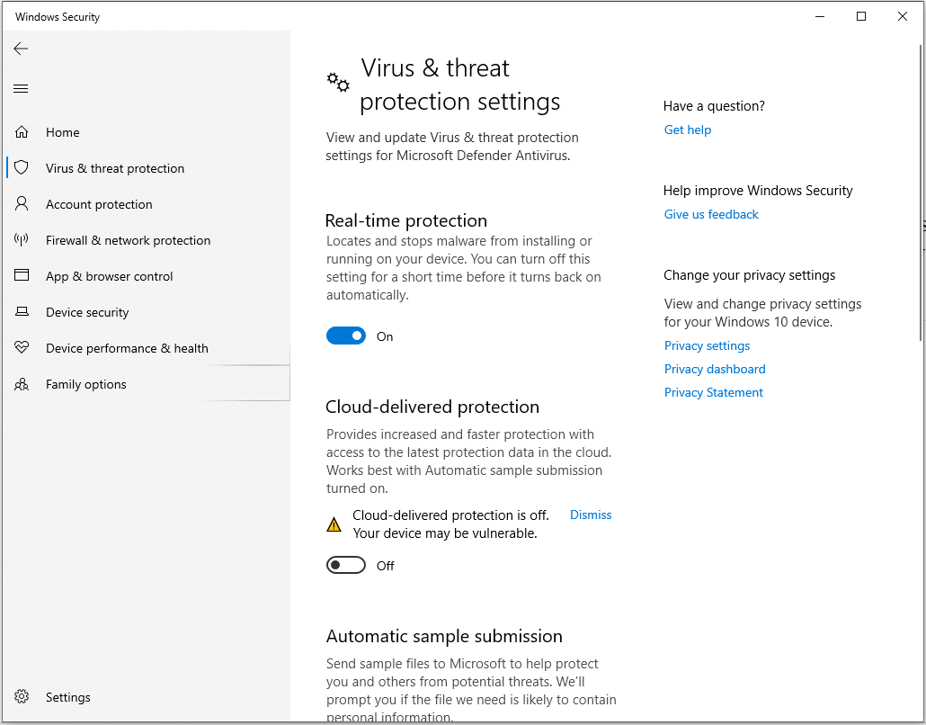 turn the Real-time protection option off
