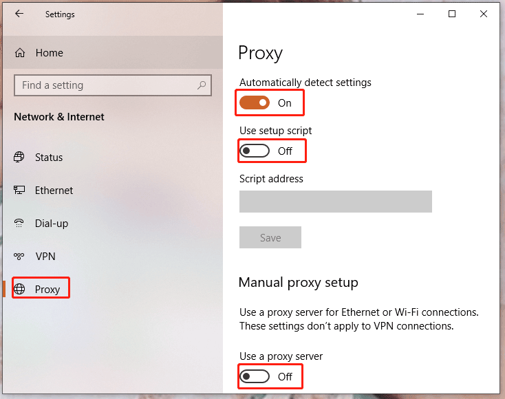 verify proxy settings