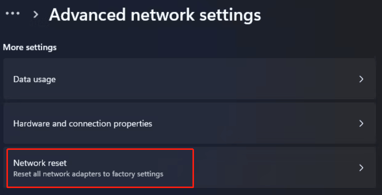 reset network Windows 11