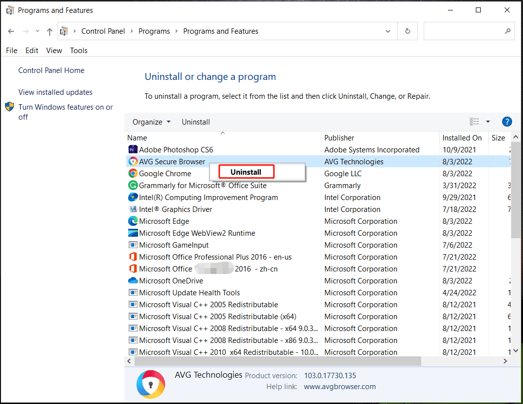 AVG Secure Browser uninstall