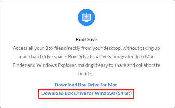 click Download Box Drive for Windows (64 bit)