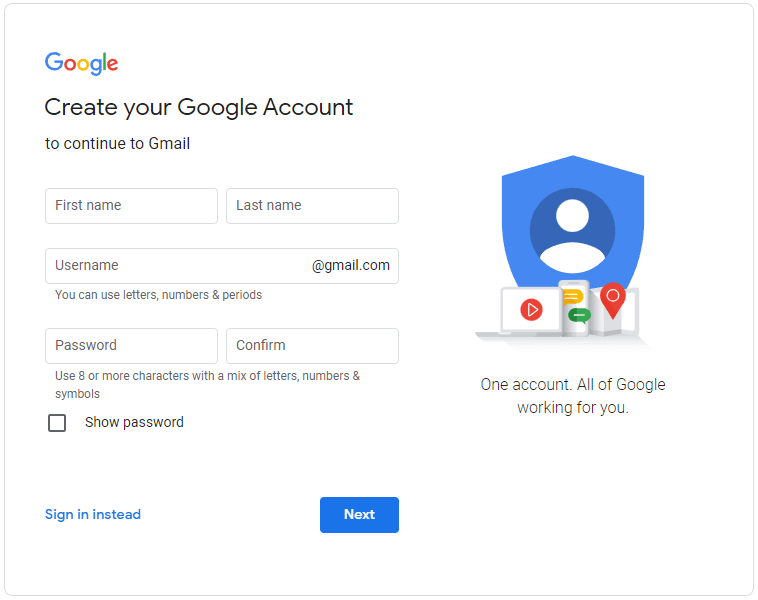 Google account sign up