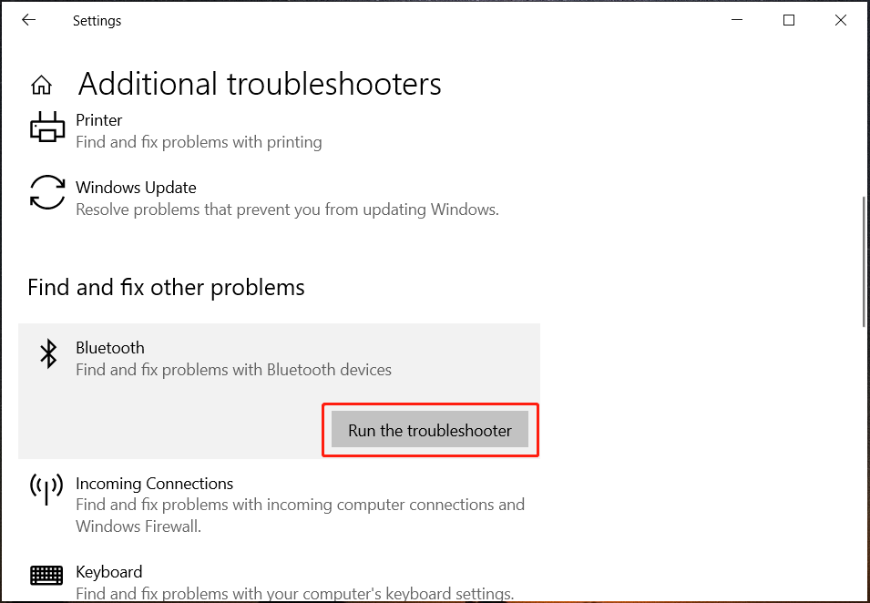 run Bluetooth troubleshooter