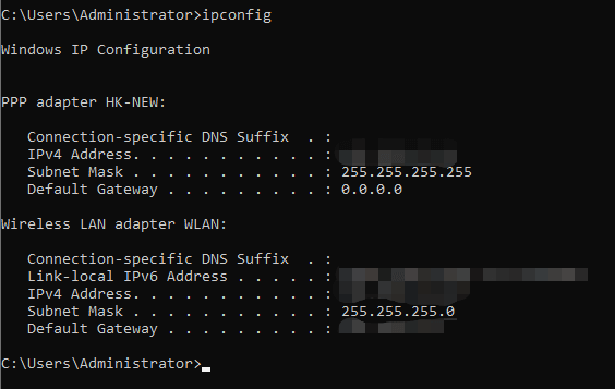 ipconfig get IP address