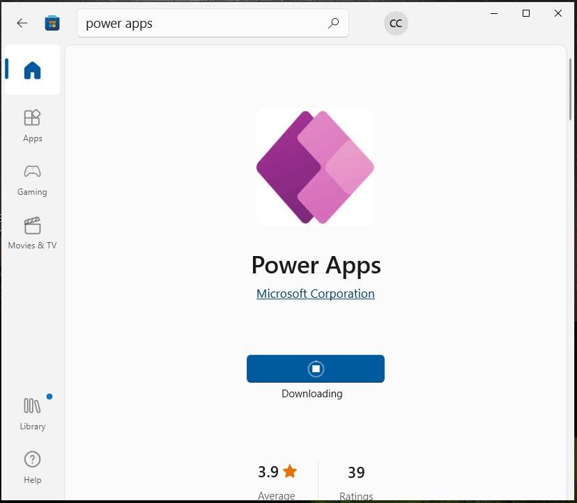 Microsoft PowerApps download via Store