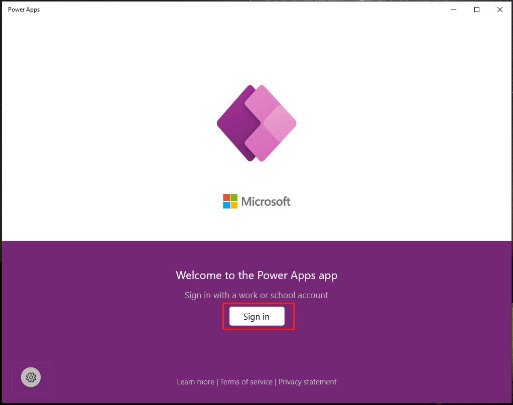 sign in Power Apps
