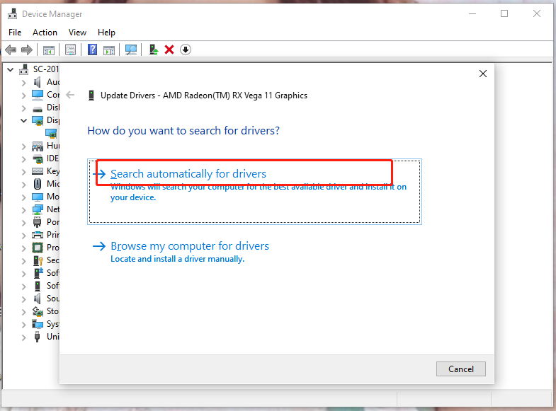 hit Search automatically for drivers