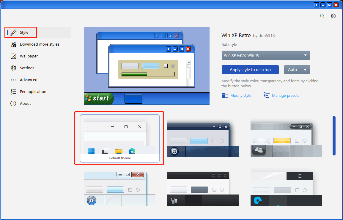 go back to the default theme