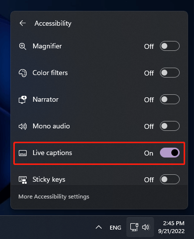 turn on Live captions