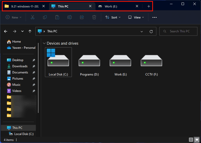 Windows 11 File Explorer tabs