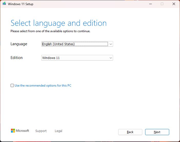 select language and edition