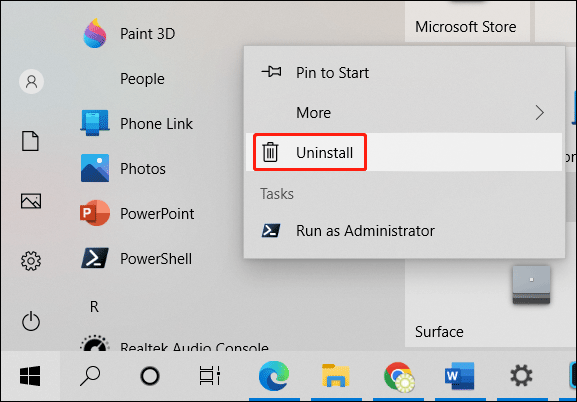 uninstall PowerShell from Start