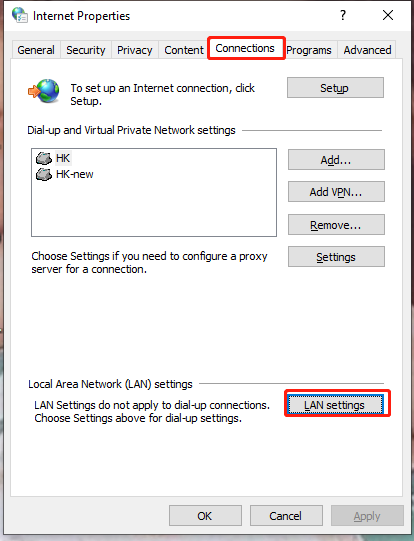 hit LAN settings
