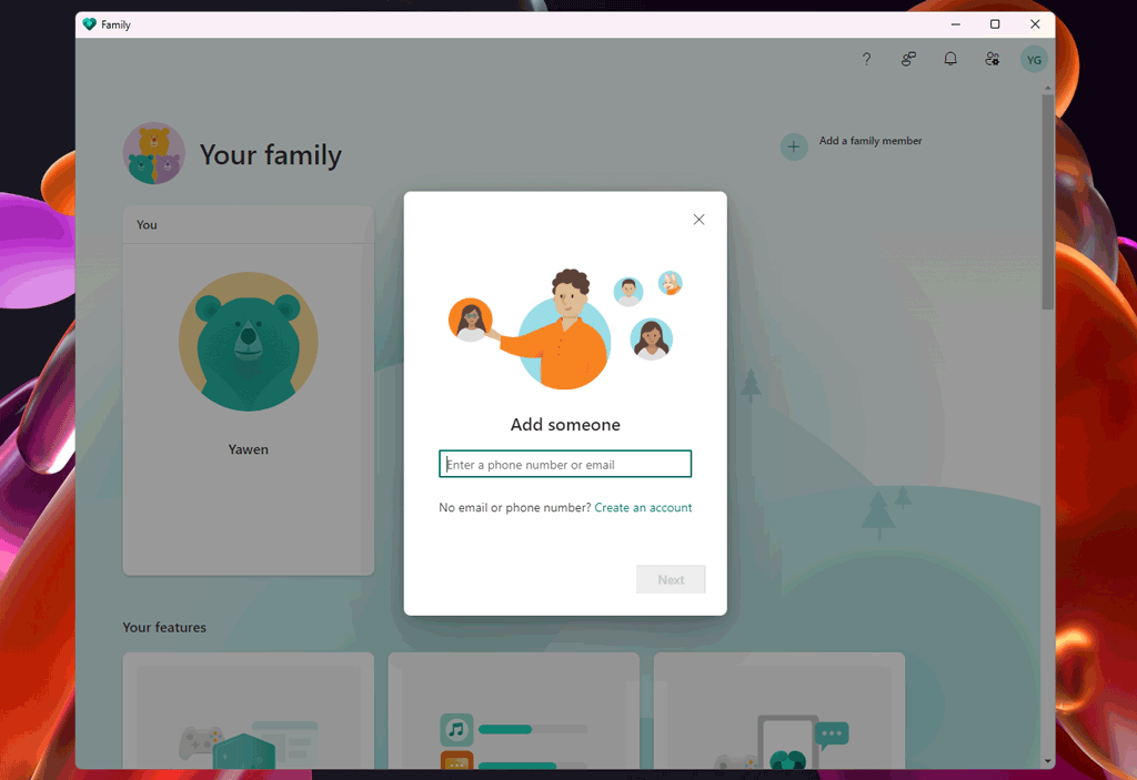 click Add a family member