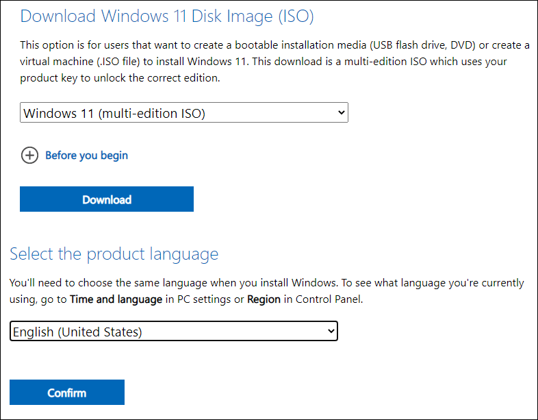 select Windows 11 and language