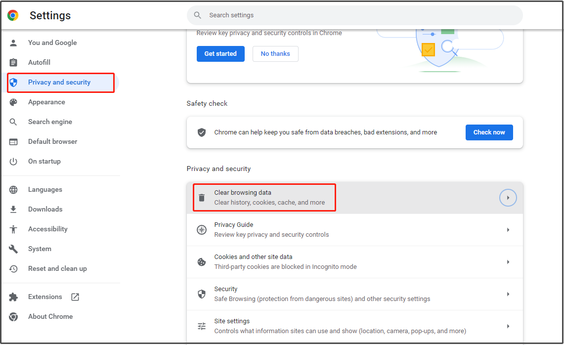 hit Clear browsing data