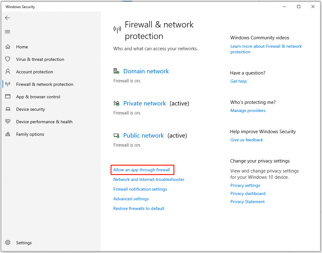 choose Allow an app through firewall