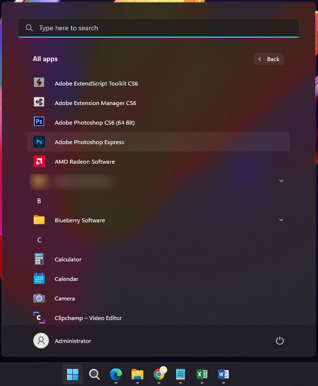 list all installed apps in the Start menu on Windows 11