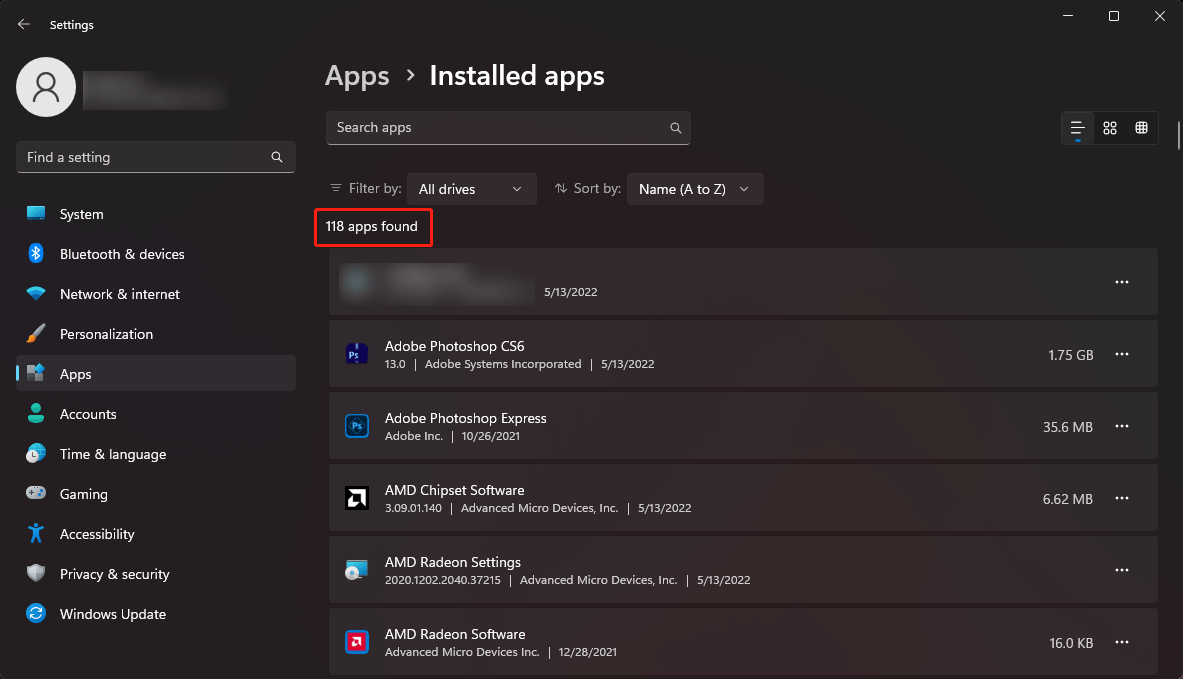 find and view installed apps in Settings Windows 11