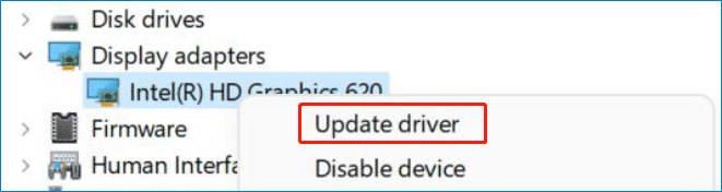update Intel(R) HD Graphics 620 driver