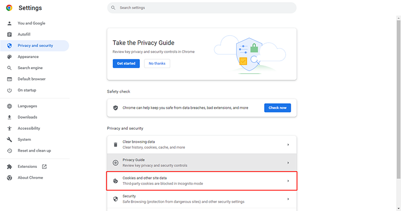 click on Cookies and other site data