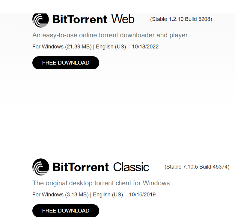 BitTorrent Web and Classic