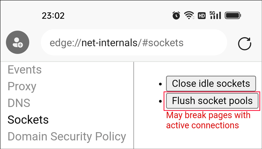 flush socket pools in edge on mobile