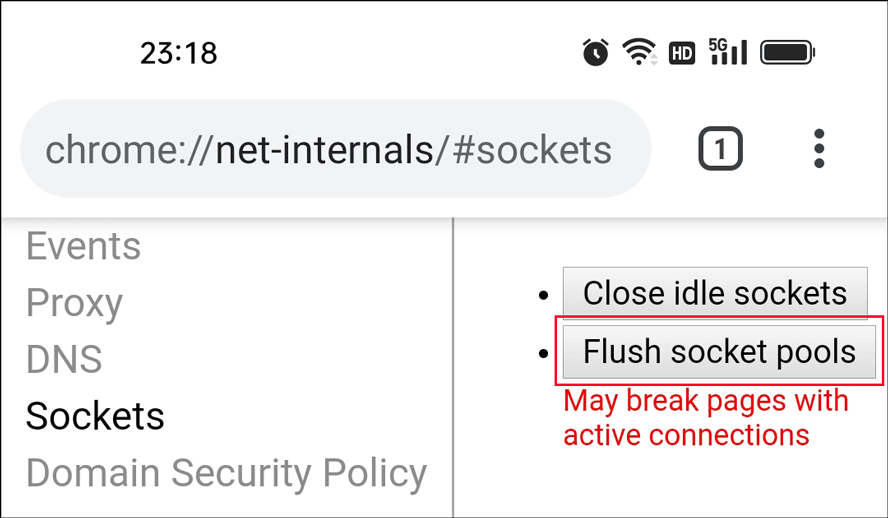 flush socket pools in Chrome on mobile