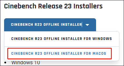 choose CINEBENCH R23 OFFLINE INSTALLER FOR MACOS