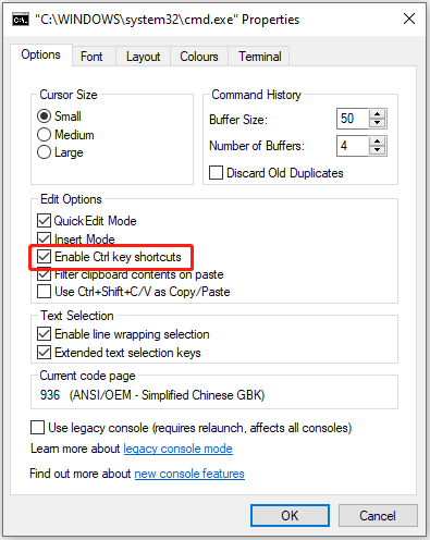 check Enable Ctrl key shortcuts