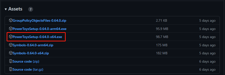 select PowerToysSetup to download